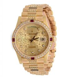 Men's 18KT Yellow Gold Rolex President DayDate Watch with Diamonds