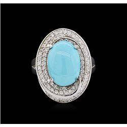 14KT White Gold 3.79ct Turquoise and Diamond Ring