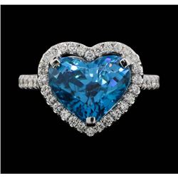 18KT White Gold 7.64ct Blue Zircon and Diamond Ring