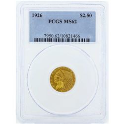 1926 $2 1/2 Indian Head Quarter Eagle Gold Coin PCGS MS62