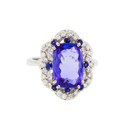 14KT White Gold 5.49ct Tanzanite, Sapphire, and Diamond Ring