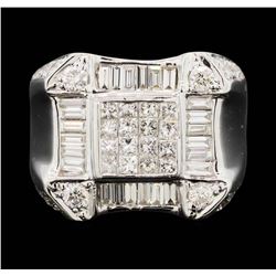 18K White Gold  Men's 3.80ctw Princess & Baguette Diamond Ring