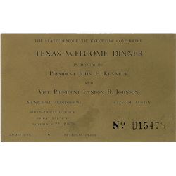 John F. Kennedy Texas Welcome Dinner Ticket