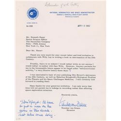 Wernher von Braun 1962 Typed Letter Signed