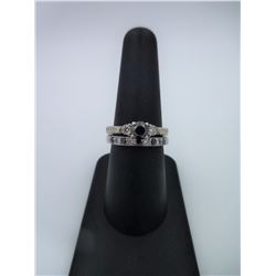 Sz 7.75 - White Gold Wedding Set With Black Diamond