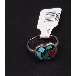 sz 5.5 - Silver Heart Ring Inlay with Turquoise