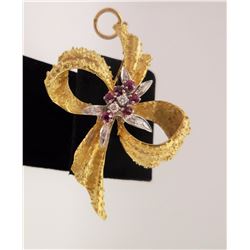 Antique Gold Brooch / Pendant with Diamonds and Rubies