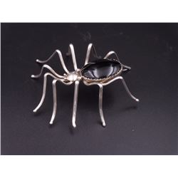 Spider Pin, Silver and Onyx