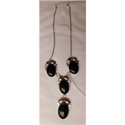 Signed Sterling Silver & Jet Necklace