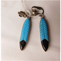 S.S. & Turquoise Feather Clip Earrings