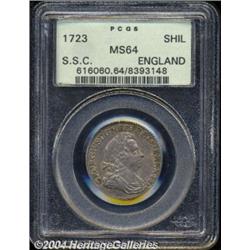 George I Shilling 1723 SSC, S-3647. MS64 PCGS.