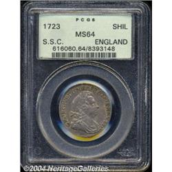 George I Shilling 1723 SSC, S-3647. MS64 PCGS.