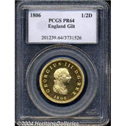George III gilt Proof Halfpenny 1806, S-3781.