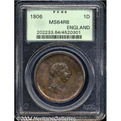 George III copper Penny 1806, S-3780. MS64 RB