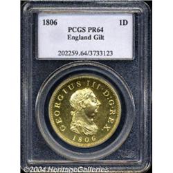 George III gilt Proof Penny 1806, S-3780. PR64