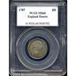 George III Sixpence 1787, S-3748. MS64 PCGS.