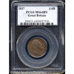 William IV copper Farthing 1837, S-3848. MS64