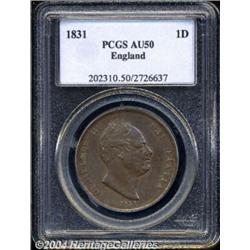 William IV copper Penny 1831, S-3845. AU50