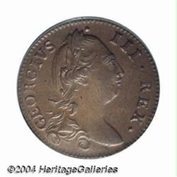 George III Halfpenny 1781, Bust right/Harp,
