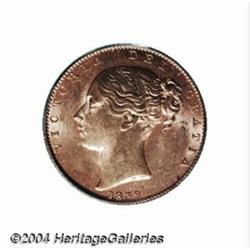 Victoria farthing 1839, Bust left/Triskelis,