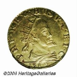 Milan. Filippo II gold 1 Doppia 1589, Radiate