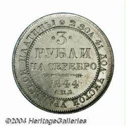 Nicholas I platinum 3 Roubles 1844, C-177,