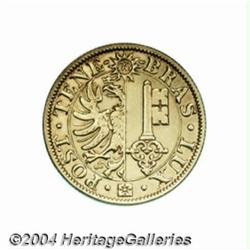 Geneva. Gold 20 francs 1848, Arms/Value,