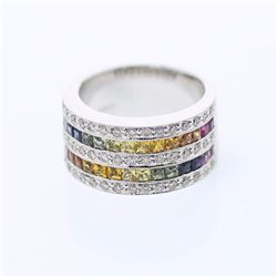 14KT White Gold 1.92ctw Multi Color Sapphire and Diamond Ring
