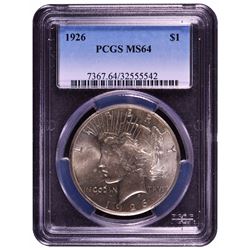 1926 $1 Peace Silver Dollar Coin PCGS MS64