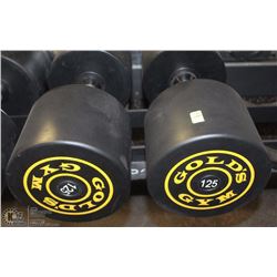 PAIR OF GOLDS GYM BRANDED DUMBBELLS - 125 LBS EA