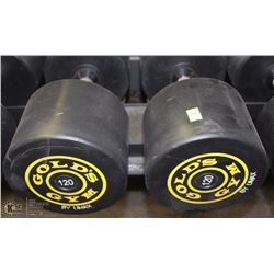 PAIR OF GOLDS GYM BRANDED DUMBBELLS - 120 LBS EA