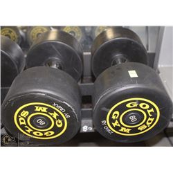 PAIR OF GOLDS GYM BRANDED  DUMBBELLS - 80 LBS EA