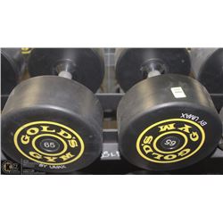 PAIR OF GOLDS GYM BRANDED  DUMBBELLS - 65 LBS EA
