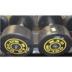 PAIR OF GOLDS GYM BRANDED  DUMBBELLS - 60 LBS EA