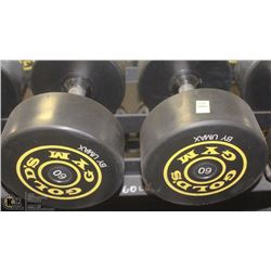 PAIR OF GOLDS GYM BRANDED  DUMBBELLS - 60 LBS EA