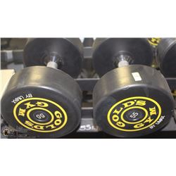 PAIR OF GOLDS GYM BRANDED  DUMBBELLS - 55 LBS EA