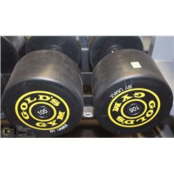 PAIR OF GOLDS GYM BRANDED DUMBBELLS - 105 LBS EA