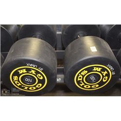PAIR OF GOLDS GYM BRANDED DUMBBELLS - 100 LBS EA