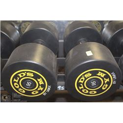 PAIR OF GOLDS GYM BRANDED DUMBBELLS  - 95 LBS EA