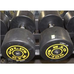 PAIR OF GOLDS GYM BRANDED DUMBBELLS  - 90 LBS EA