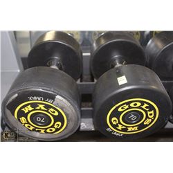PAIR OF GOLDS GYM BRANDED DUMBBELLS - 70 LBS EA