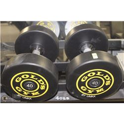PAIR OF GOLDS GYM BRANDED DUMBBELLS  - 40 LBS EA