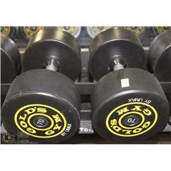 PAIR OF GOLDS GYM BRANDED DUMBBELLS - 70 LBS EA
