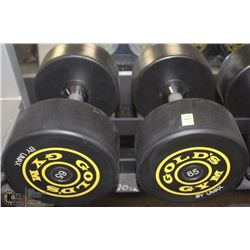 PAIR OF GOLDS GYM BRANDED DUMBBELLS  - 65 LBS EA