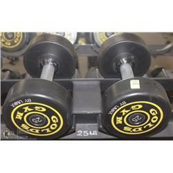PAIR OF GOLDS GYM BRANDED DUMBBELLS  - 25 LBS EA
