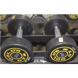 PAIR OF GOLDS GYM BRANDED DUMBBELLS  - 22.5 LBS EA