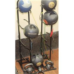 TWO STANDS INCLUDES SKIPPING ROPES, KETTLE