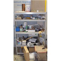 METAL SHELF WITH CONTENTS INCLUDES TILE AND