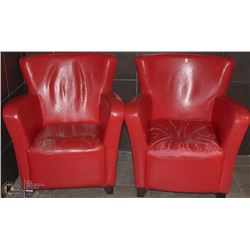 LOT OF 2 RED VINYL CLUB CHAIRS - WORN