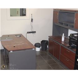 OFFICE DESK, HUTCH AND CREDENZA